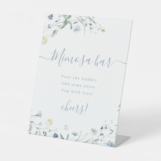 Boho Blue Wildflower script Bridal Shower Mimosa Pedestal Sign (Front)
