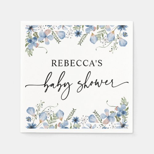 Boho Blue Wildflowers Baby Shower Napkins