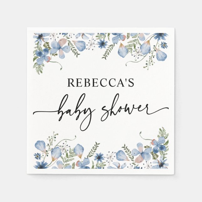 Boho Blue Wildflowers Baby Shower Napkins (Front)