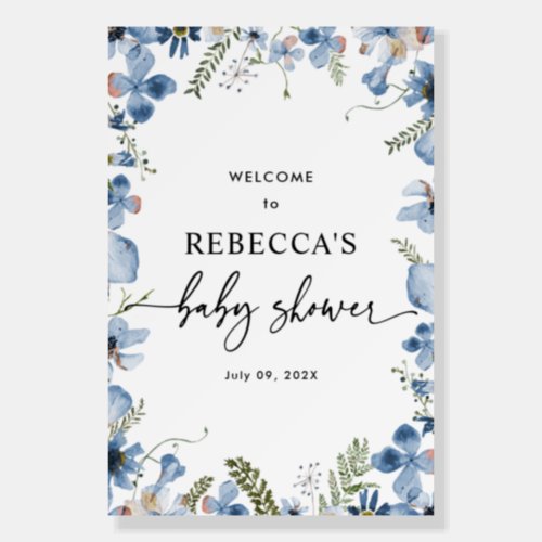 Boho Blue Wildflowers Baby Shower Welcome Sign