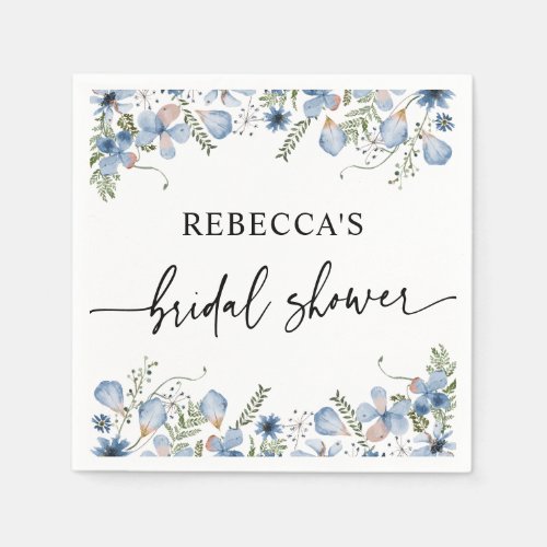 Boho Blue Wildflowers Bridal Shower Napkins