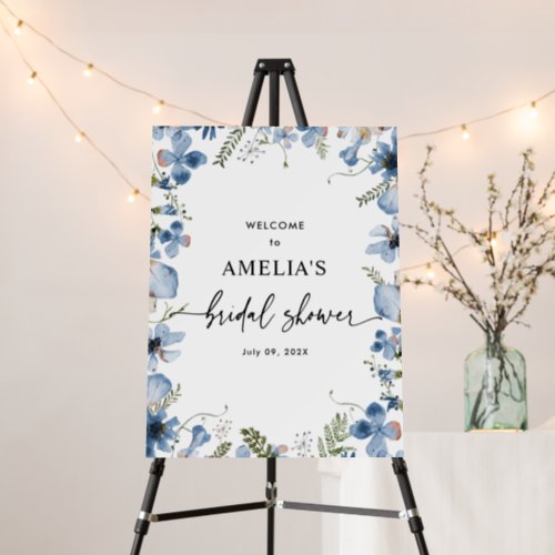 Boho Blue Wildflowers Bridal Shower Welcome Sign