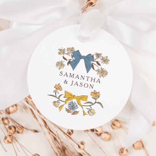 Boho Blue Yellow Bow Floral Wedding Favor Tags