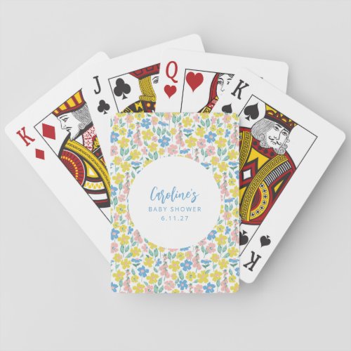 Boho Blue Yellow Ditsy Floral Custom Baby Shower Poker Cards
