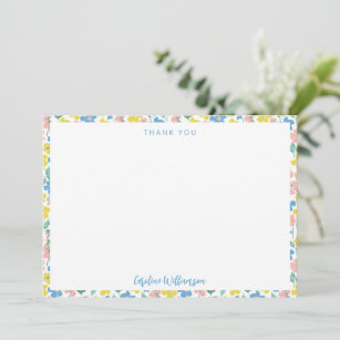 Boho Blue Yellow Ditsy Floral Custom Baby Shower Thank You Card