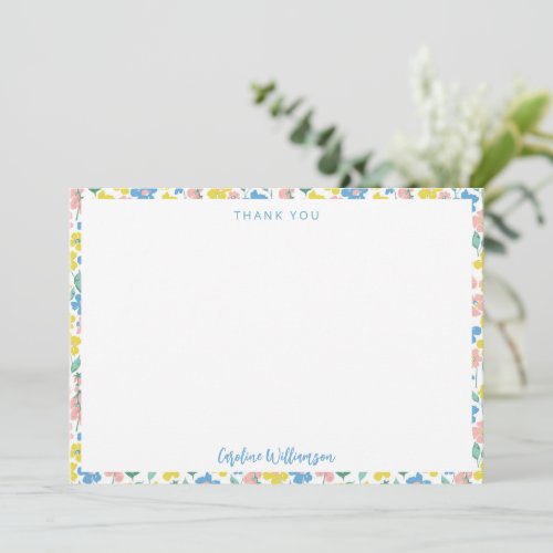 Boho Blue Yellow Ditsy Floral Custom Baby Shower Thank You Card