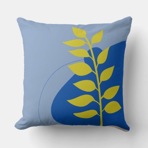 Boho Blue  yellow leaves Retro Modern  Throw Pillow
