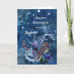 Boho Blue Zodiac Aquarius Constellation Birthday Card