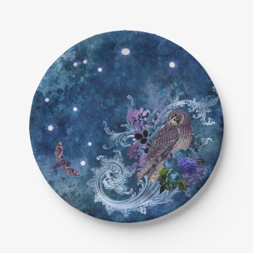 Boho Blue Zodiac Aquarius Constellation Paper Plates