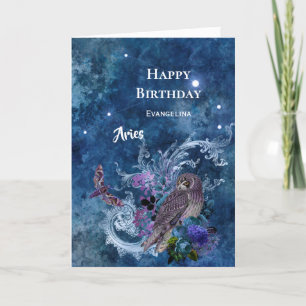 Boho Blue Zodiac Aries Constellation Birthday Card