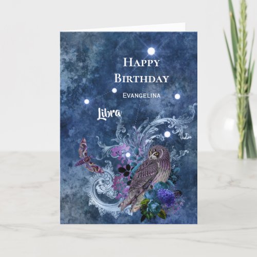 Boho Blue Zodiac Libra Constellation Birthday Card