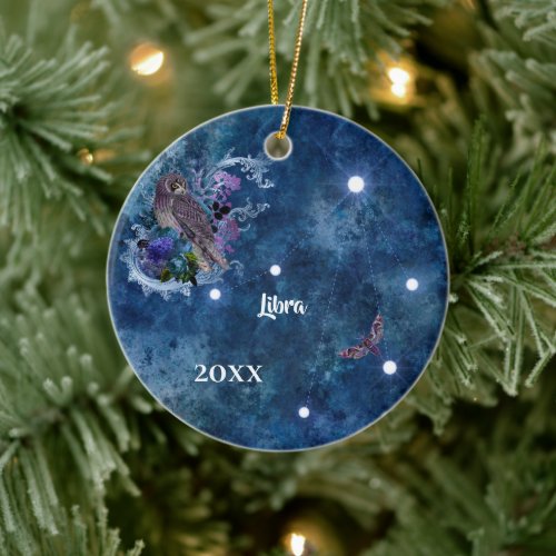 Boho Blue Zodiac Libra Constellation Ceramic Ornament