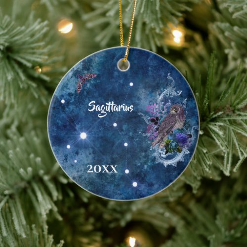 Boho Blue Zodiac Sagittarius Constellation Ceramic Ornament