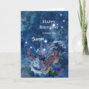Boho Blue Zodiac Scorpio Constellation Birthday Card