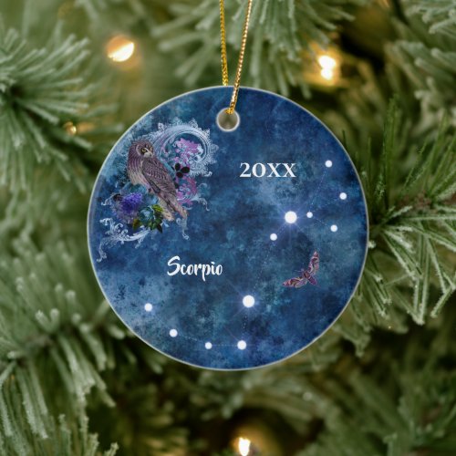 Boho Blue Zodiac Scorpio Constellation Ceramic Ornament