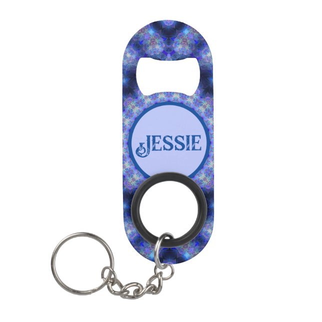 Boho Blues Personalize Name Gift Keychain Bottle Opener (Front)