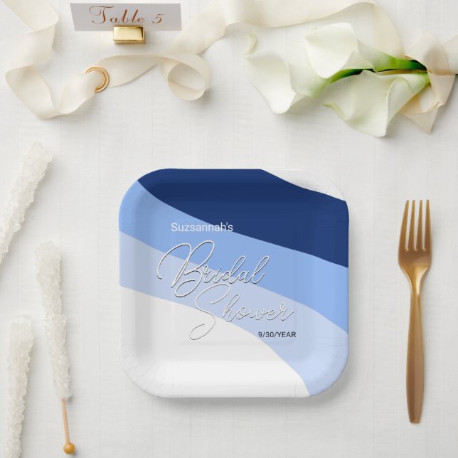 Boho Blues Streaming Shades Bridal Shower Paper Plates (Wedding)