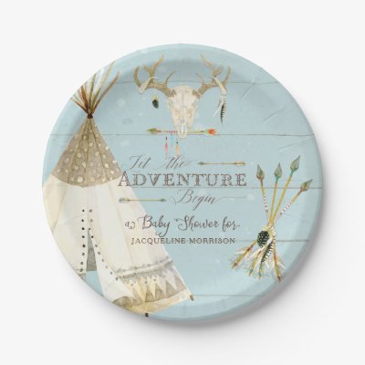 Antlers Wood Rustic Country Its A Boy Baby Shower Paper Plate