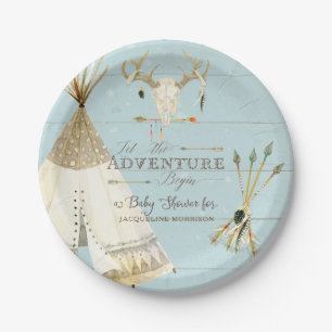 BOHO BlueTeepee Arrows Deer Antler Baby Boy Shower Paper Plates