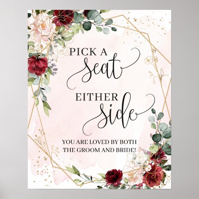 Boho Blush and burgundy gold frame pick a seat  Poster (Front)
