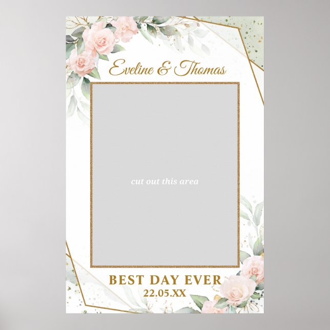 Boho blush and gold greenery wedding selfie frame poster (Front)