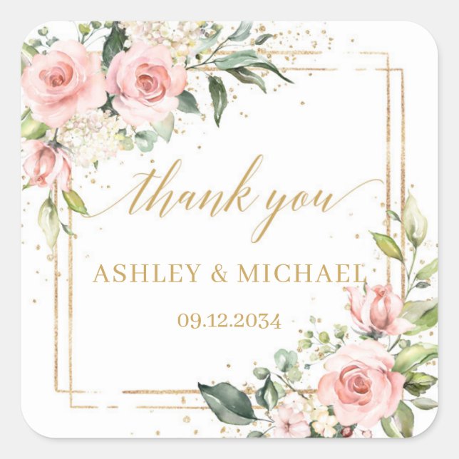 Boho blush and gold greenery wedding sticker (Front)