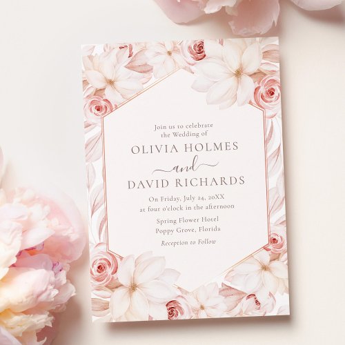 Boho Blush and Pale Pink Floral Wedding  Invitation