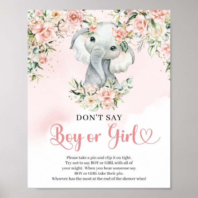 Boho blush baby elephant Don’t Say BOY or GIRL Poster (Front)