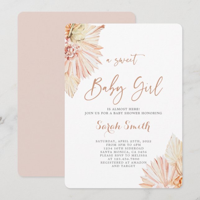 Boho Blush Baby Shower girl Invitation (Front/Back)