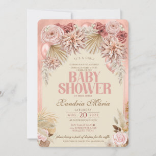 Boho Blush Beige Dried Rose Baby Shower invitation