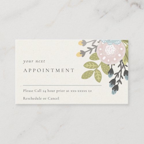 Boho Blush Blue Green Floral Appointment Reminder Business Card