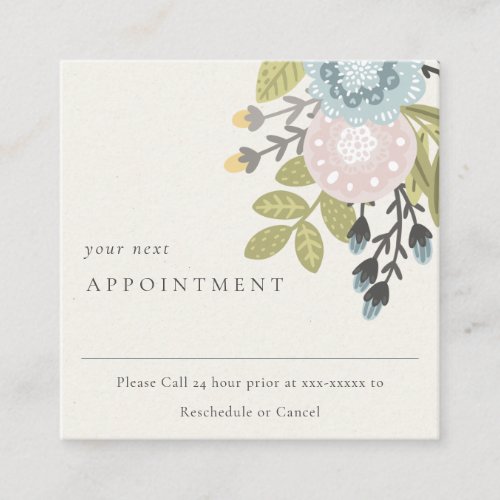 Boho Blush Blue Green Floral Appointment Reminder Square Business Card