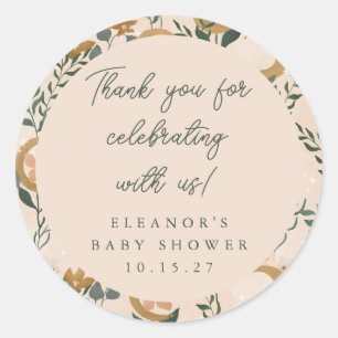 Boho Blush Botanical Moon Custom Baby Shower Thank Classic Round Sticker