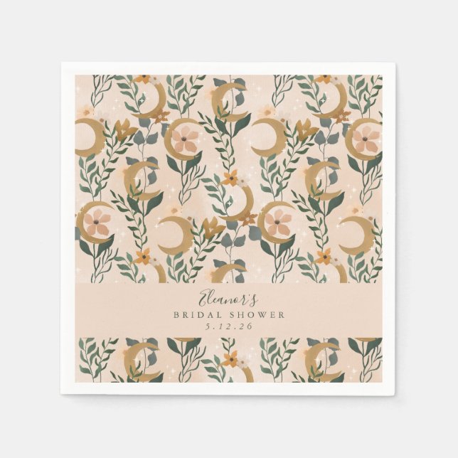 Boho Blush Botanical Moon Custom Bridal Shower Napkins (Front)