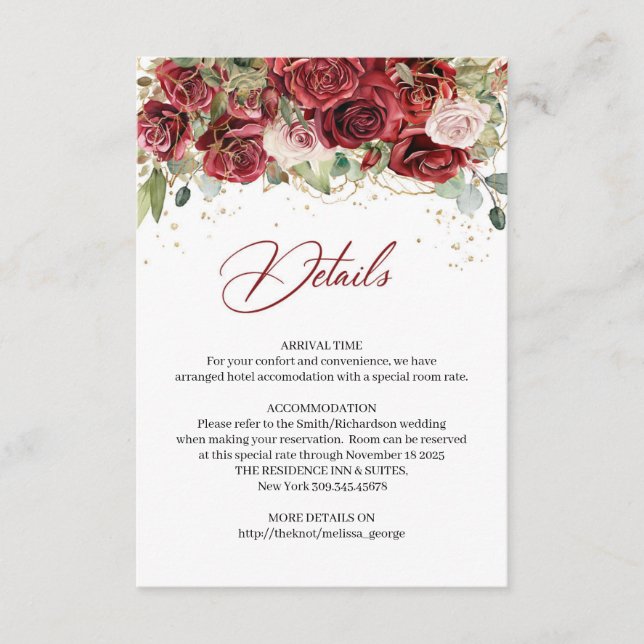 Boho blush burgundy eucalyptus gold details card (Front)