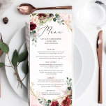 Boho blush burgundy floral gold geometric wedding menu<br><div class="desc">Boho blush burgundy floral gold geometric wedding menu,  Contact me for matching items or for customization,  Blush Roses ©</div>