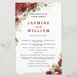 Boho Blush Burgundy Floral Gold Wedding Program