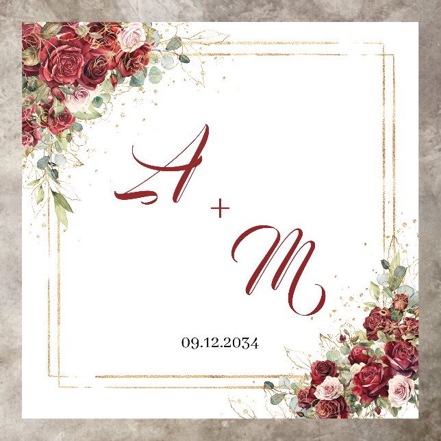 Boho blush burgundy greenery and gold geometric floor decals (Insitu)