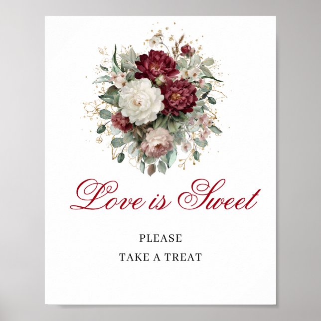 Boho Blush Burgundy Love is Sweet Tabletop Sign  (Front)