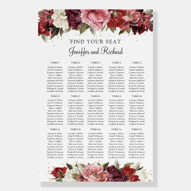 Boho Blush Burgundy Mauve Flowers Roses Peonies  Foam Board (Front)