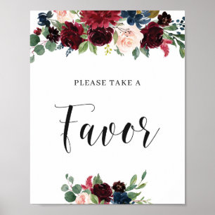 Boho Blush Burgundy Navy Floral Favors Sign