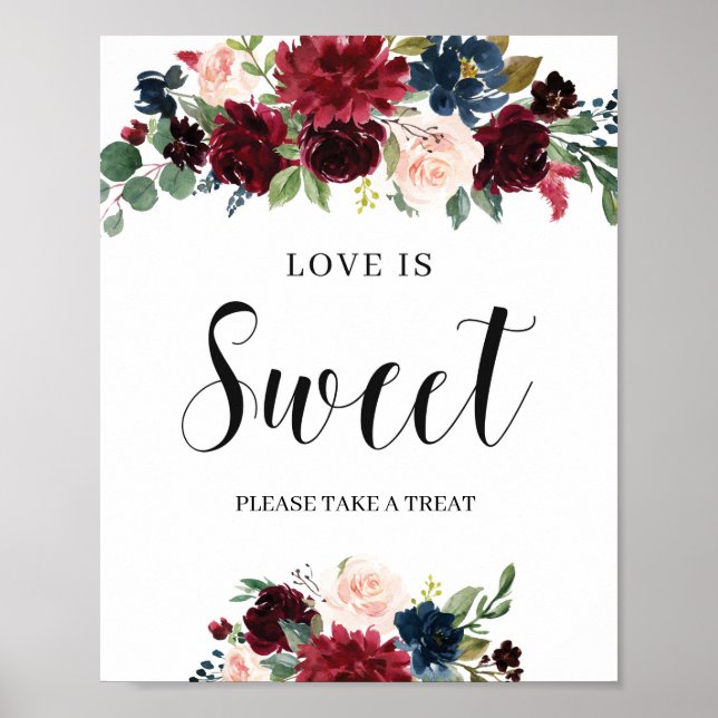 Boho Blush Burgundy navy floral love is sweet sign (Front)