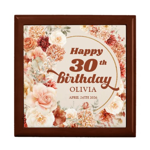 Boho blush burgundy terracotta floral 30 birthday gift box