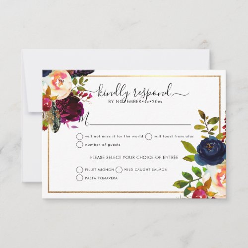 Boho BlushBurgundy Watercolor Flowers RSVP Announcement