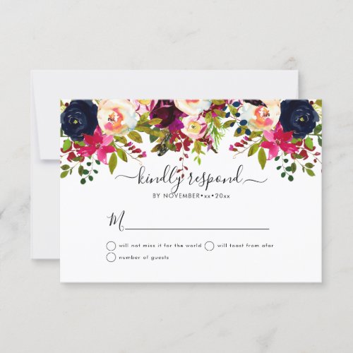 Boho BlushBurgundy Watercolor Flowers RSVP Invitation