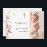 Boho Blush Butterfly Baptism Thank You Card<br><div class="desc">Boho Blush Butterfly Baptism Thank You Card

Sweet photo baptism or christening thank you card featuring a gold cross,  pink,  gold and gray chic floral arrangement and butterflies on an off white background.</div>