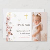 Boho Blush Butterfly Baptism Thank You Card