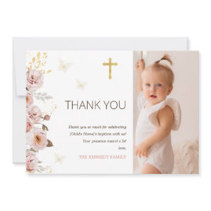 Boho Blush Butterfly Baptism Thank You Card