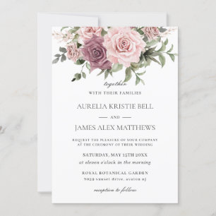 Boho Blush Cinnamon Rose Floral Greenery Wedding Invitation