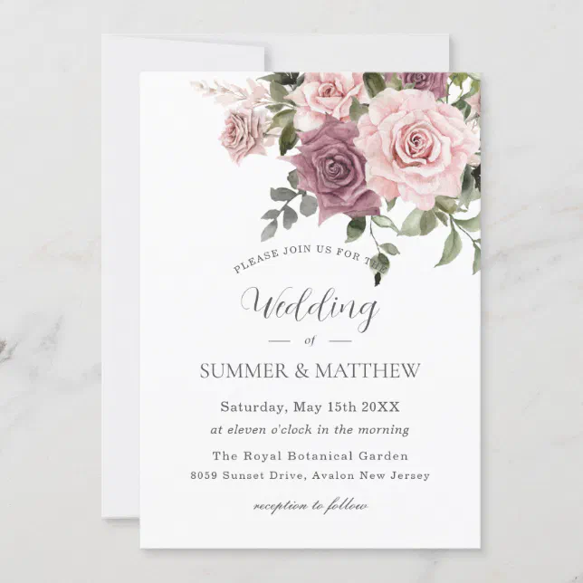 Boho Blush Cinnamon Rose Floral Greenery Wedding Invitation | Zazzle